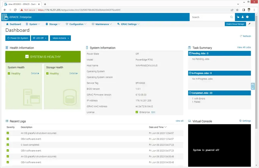 Dell PowerEdge R670 iDRAC9 Dashboard
