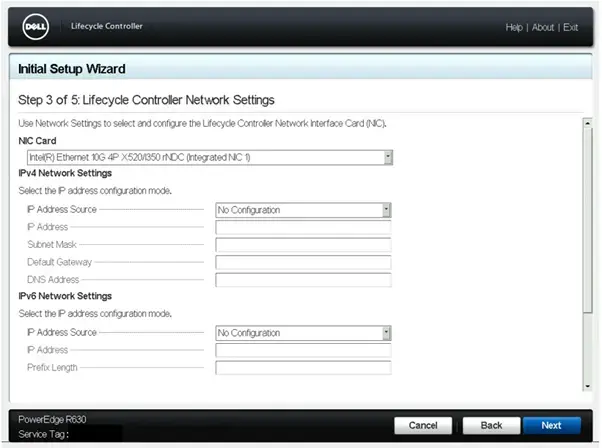 Параметры Lifecycle Controller > Параметры > сети Lifecycle Controller